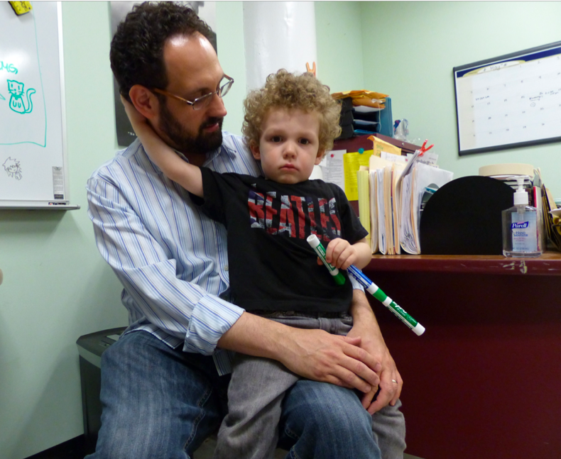 Learning Support Teacher Michael Ames with his son, Simon.